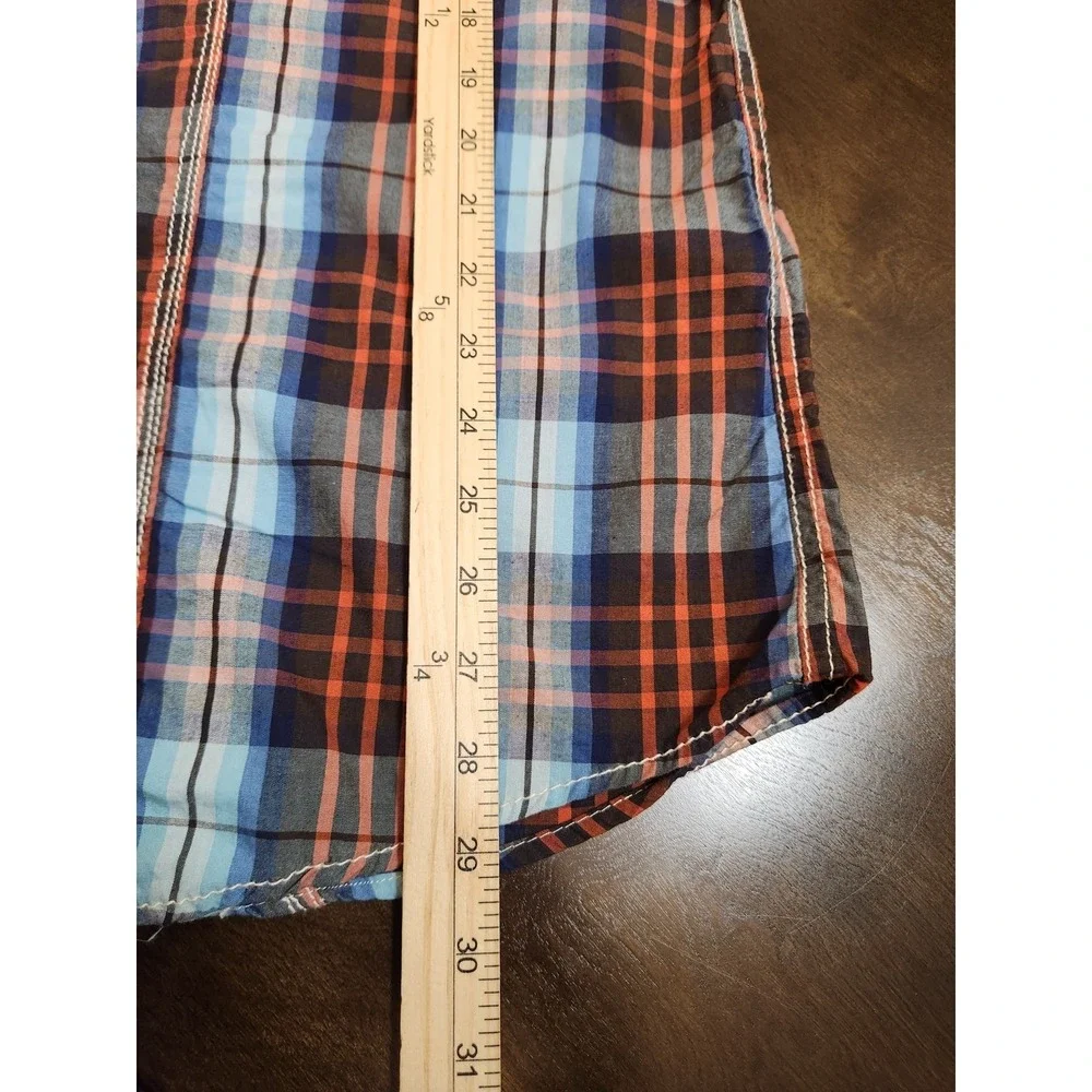 True Religion Western Shirt‎ 3X Blue Orange Plaid Contrast Stitch Long Sleeve